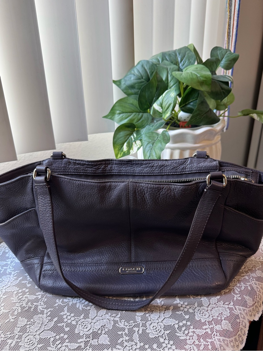 Coach Dark Brown Pebbled Leather Shoulder Bag